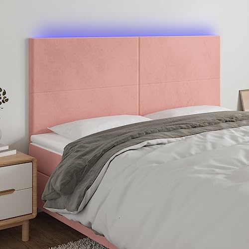 Teenpull Cabecero LED rosa 180 x 5 x 118/128 cm, funda de terciopelo, altura regulable, iluminación regulable, para cama de matrimonio, dormitorio