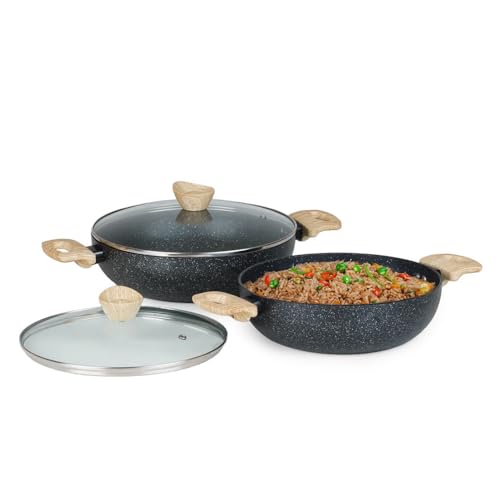 Image of Kreme Venetia Premium Series 4-Piece Granite Kadai Cookware Set with Lid | Non-Stick Aluminium Deep Kadhai | Granite Coating | Induction & Gas Stove Compatible | Healthy Low-Oil Cooking, Grey