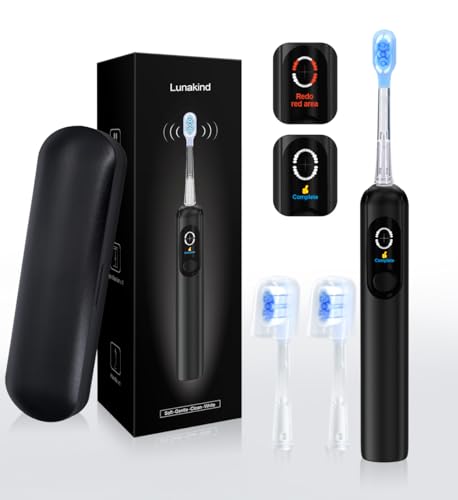 lunakind �d�����u���V 40°��U�� 52000 VPM AI�X�}�[�g�f�B�X�v���C 4���[�h �X�|�b�g���� ���̓Z���T�[ �^�C�}�[2�� ���g���u���V �g���x���P�[�X�t�� �u���V�w�b�h2�{ IPX7