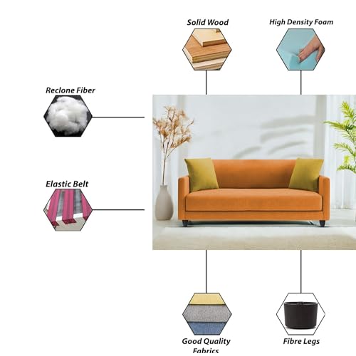 Image of Casaliving Dominic 2 Seater Sofa Set for Living Room (Orange Fabric) Premium Fabric Sofa