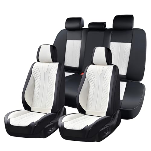 Image of FLORICH Seat Covers Full Set Luxury Faux Leather Front and Rear Car Seat Cover Waterproof Automotive Seat Covers 5 Seats Car Seat Protector Universal Fit for Most Cars SUV Trucks, Black&White
