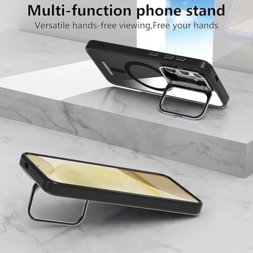 Image of VONZEE Polycarbonate Compatible for Samsung S25 Plus 5G Case,with Wireless Charging,(Not Compatible with Magsafe)Protective Case,Built-in Stash Stand Phone Case,Scratch-Resistant Back Cover,|Black
