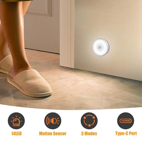 Image of 3 Pack Motion Sensor Light Indoor, Rechargeable Night Light, 14 LEDs, Cold White