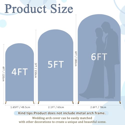 Image of FOTSHARER Dusty Blue Arch Cover Set of 3 Spandex Arch Covers Stretchy Backdrop 4FT 5FT 6FT Chiara Wall Arches Stand Cover Round Top Backdrop Covers for Arched Stand Wedding Arch Cover for Party Decor