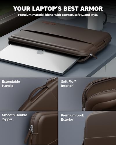 Image of FEDUS ORO Premium Vegan Leather Laptop Sleeve Bag Case 14.0 inch, Shockproof Office Laptop Cover Pouch Carrying Bag with Accessory Pocket & Handle for MacBook, HP, Dell, Lenovo, Asus for Men & Women