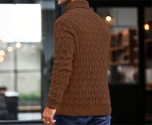 Men's Winter Shawl Collar Sweater Casual Cable Knit Pullover Button Front Woolen Solid Knitwear Warm Long Sleeve Top3