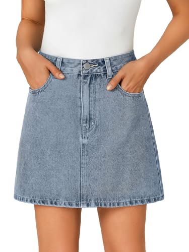 Rooscier Women's High Waisted Jean Skirt Trendy Summer Button Up Denim Mini Skirt2