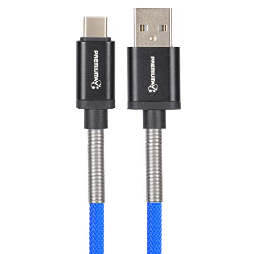 Image of PremiumAV Durable USB Type C Braided Fast Charging Cable Compatible with Samsung Galaxy S10 /S9 /S8 A40 /A50 /A70 /A20 /A10e /, Huawei P20 /P10 /P30 P9, Hero7 /6 /5, Sony Xperia Blue