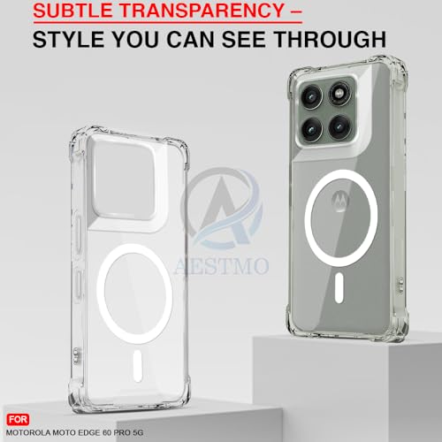 Image of AESTMO Clear Back Cover for Moto Edge 60 Pro 5G | 360 Protection | Transparent Back Cover for Moto Edge 60 Pro 5G (PC + TPU, Compatible with MagSafe Accessories, Transparent Bumper)