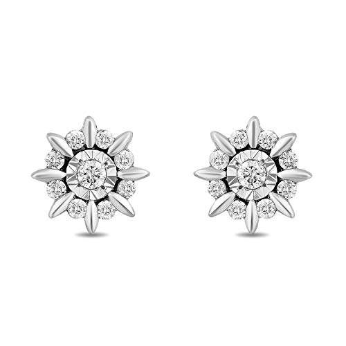 Jewelili Enchanted Disney Fine Jewelry Sterling Silver 1/10 Cttw Diamond Elsa Snowflake Illusion Earrings