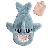 Fluffyy Wärmflasche - Süße Wärmflasche | Wärmflasche für Periodenschmerzen | Wärmbeutel | mit Eingriffstasche | Cartoon Haifischform Tasche Handwärmer | Thermo-Gummitasche für heiße Kompresse
