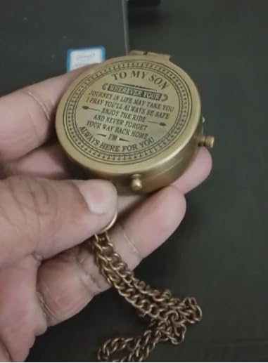 Brújula de latón personalizada para hijo con caja de madera – Regalo de papá con diseño náutico de ancla miniatura 2