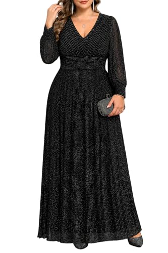 Image of Pinup Fashion Plus Size Formal Evening Glitter Prom Wedding Guest Dress | Silver thread straight knit, v-neck, empire waist, back zipper, a-line, maxi long, perfect for evening party, wedding guest