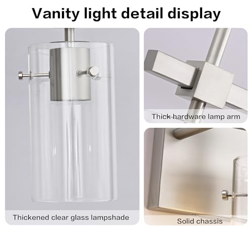 Image of SOLFART 3 Lights Vanity Light Bathroom Light Fixture Over Mirror for Bathroom Glass Shade Lights Brushed Nickel Vintage Lighting Fixture