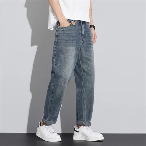 Men's Four Seasons Retro Jeans Slim Fit Straight Tube Denim Pants with Elastic Breathable and Comfortable WAIS3