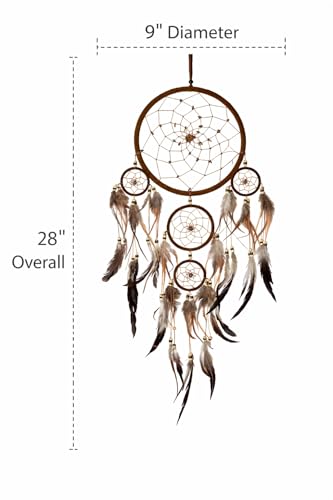 OMA Dream Catcher Wall Hanging with Tiger Eye Stones and Feathers, Brown Suede Traditional Dream Catcher Boho Home Decor Bedroom Decoration Gift Large Size - 28" Long x 9" Diameter - Image 4