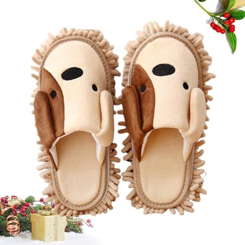 Mooyii 1 Paar Cartoon Hund Mopp Hausschuhe Mikrofaser Reinigen Abstauben Hausschuhe Abnehmbare Wischen Abstauben Schuhe Slipper für Office Home Zimmer