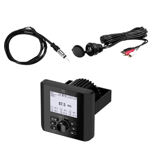 Bluetooth AM/FM Radio IP66 Multi-Element Digital Media Marine Audio Receiver Bundle Combo With Auxiliary Interface Adapter, 40
