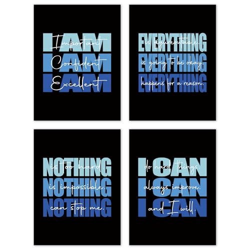 TLESKE Blue and Black Inspirational Posters Prints Unframed Set o...