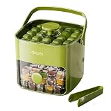 Compact Ice Cube Tray with Lid and Bin, Mini Press-Type Ice Cube Maker for Freezer, Space-Saving Small Ice Bucket with Tongs for RV, Office, Mini Ice Cube Trays & Water Bottles, BPA-Free (Green)