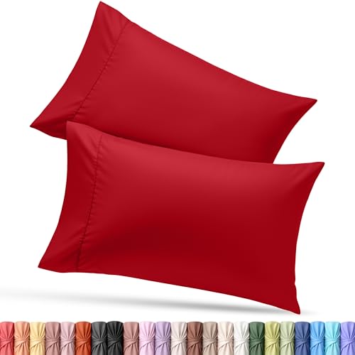 Utopia Bedding Standard Pillow Cases - 2 Pack - Envelope Closure - Soft Brushed Microfiber Fabric - Shrinkage and Fade Resistant Pillow Covers Standard Size 20 X 26 Inches (Standard, Red)