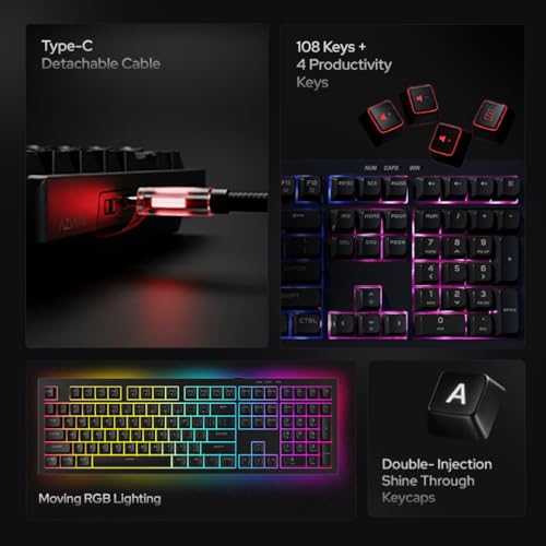 Image of AZOTH Titan Black 108 Keys Gaming Membrane Keyboard, RGB Backlit, Trimode 2.4G Wireless Bluetooth & Wired, Type C Detachable, 2000mAh Battery, Double Injection Keycaps, for PC Mac Laptop Desktop