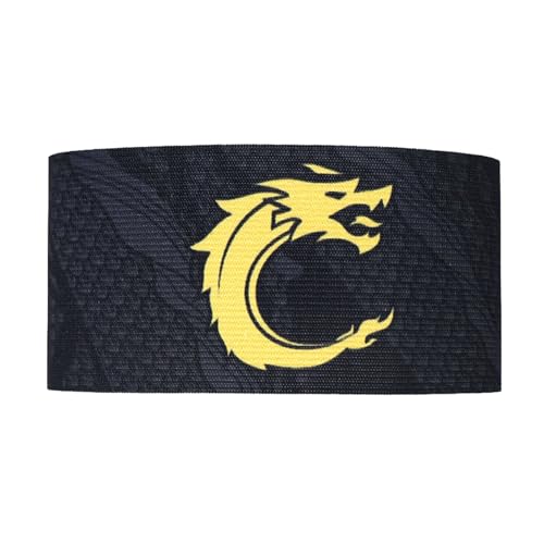 Worparsen Elastic Rubber Strap Soccer Player Arm Band Sports Captain C Unisex Fasten Tape Anti-Slip Dragon Print Adjustable Team Training Outdoor Football Black 35cm