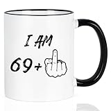 YHRJWN 70th Birthday Gifts for Women Men, I Am 69 Plus Middle Finger Coffee Mug, 70th Birthday Gifts Ideas for Friends, Grandma, Grandpa, Best 70 Year Old Gifts for Her Him, Novelty Cup, 11 Oz