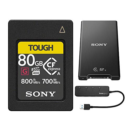 Sony CFexpress Type A 80GB Memory Card MRWG2 CFexpress Type A/SD Memory Card Reader and Knox Gear 4 Port USB 3.0 Hub Bundle (3 Items)