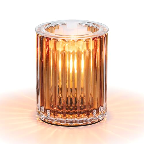 Electric Wax Melt Warmer with Timer and Amber Ribbed Glass
