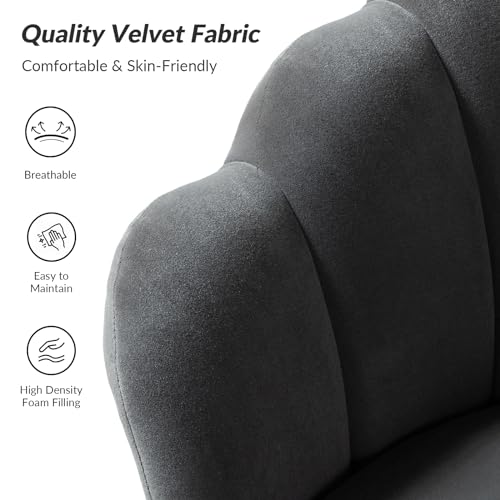 Image of HULALA HOME Modern Velvet Accent Chairs Set of 2 with Shell Shaped Back, Cute Living Room Bedroom Armchairs Sofa Chairs with Gold Legs, Comfy Upholstered Vanity Chairs for Makeup Room, Grey