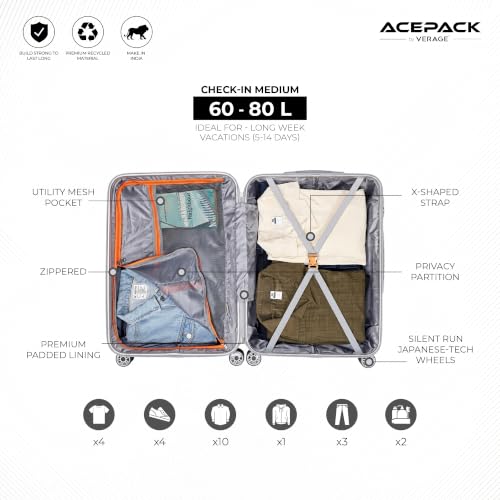 Image of ACEPACK by Verage - STARLINK Unbreakable Hard Side Polypropylene Luggage Set of 2 (Cabin 41L + Medium 74L) | Lightweight Suitcase Set with 360 Silent Spinner Wheels, Number Lock & Telescopic Handle