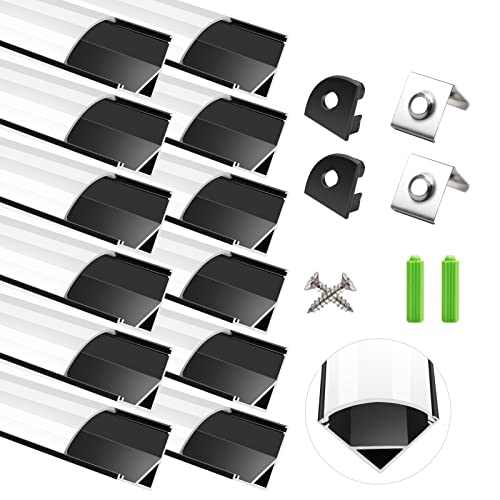 LightingWill Profilé LED Aluminium en V 12 x 1 m Noir, Diffuseur Opalin, Canal LED pour Ruban LED, Kit avec Embouts et Clips, Dissipateur de Chaleur,...