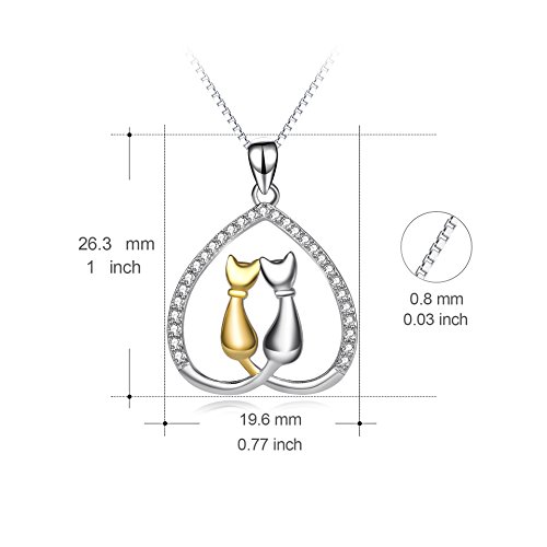 Yfn Sterling Silver Cat Lady Gifts For Women Cat Lovers Themed Necklace Gifts For Girls 18" (Silver- Couple Cats Gift) #TOP3
