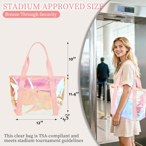 Image of Fammart Clear Bags 12x6x12 Stadium Approved, Jelly Tote Bag for Women with Zipper for Beach Sports Concerts Work