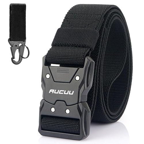 Aucuu cinturon tactico hombre, Cinturón de Lona de Nylon para Hombres, cinturón Táctico Militar, Cinturóns de Nailon Ajustable para Viajes, Deportes y Uso Diario,Negro (Ancho 3.8 cm/largo 125cm)