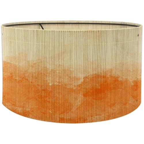 Keuyeo Bamboo, Iron Round Lampshade - Orange with Gradient - Rustic Style - E27 Screw-on Base - Suitable for Home & Commercial Use
