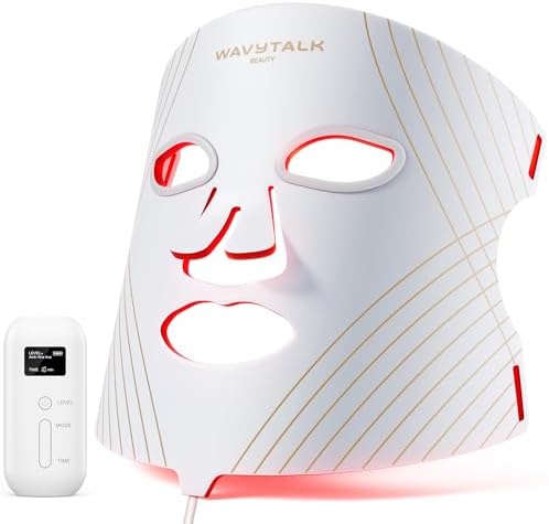 wavytalk Red Light Therapy Mask for Face, Glow Time LED Face Mask Light Therapy for Anti-Fine Line, Acne Treatment and Skin Rejuvenation with Red, Near-Infrared Light, Blue & Amber Light Therapy White
