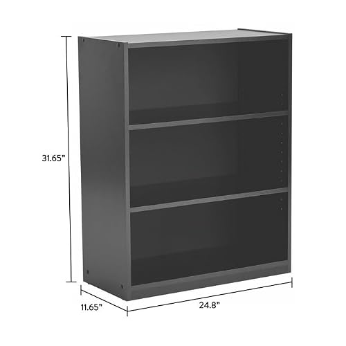 CNEIESD 3-Shelf Bookcase with Open Storage, Modern Floor Standing Book Shelf Organizer for Books, Decor and Plants, Freestanding Wood Bookshelf for Living Room, Bedroom, or Home Office(Black) (Black)