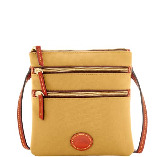 Dooney & Bourke Bolso bandolera de nailon con triple cremallera North South, Caqui, Talla única