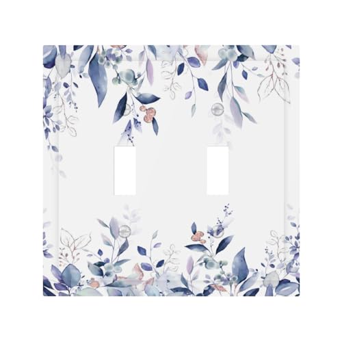 Decorative Switch Plate Covers Rustic Ink Blue Eucalyptus Leaves Sage leaf 2 Gang Light Switch Cover Plate Unique Double Toggle Wall Plate Light Switch Covers for Bedroom Home Decor