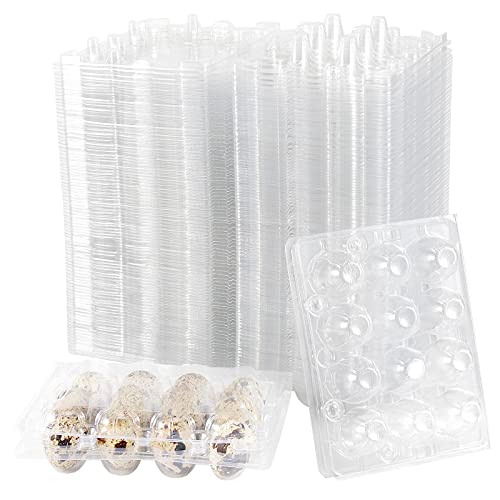JOIKIT 150 PCS 12 Cavity Quail Egg Cartons Bulk 3x4 Style Stackable Clear Plastic Small Quail Egg Holder Cartons Cheap Bulks for Quail Eggs Farm Market Refrigerator Display