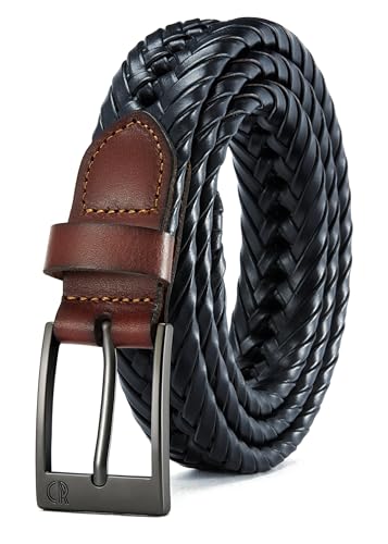 Image of CHAOREN Leather Braided Belts for Men - 1 1 /8 inch Mens Casual Woven Leather Belt for Dress Pant