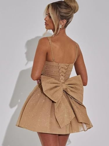 Glitter Tulle Homecoming Dress Short Prom Dresses 2025 A-Line Corset Cocktail Dress with Bow Mini Party Gown2