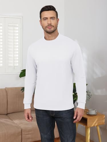 Angbater Mens Mock Turtleneck Long Sleeve Shirts Thermal Underwear Turtle Neck Undershirt Pullover T Shirt White3