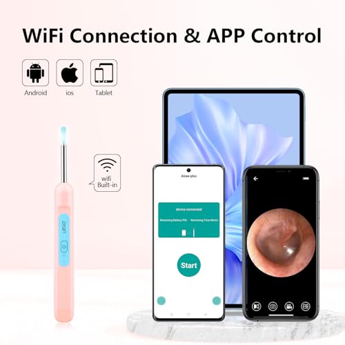 Ear Wax Removal Tool Camera, 1080P Ear Cleaner with Camera, Ear Wax Removal Kit with 6 LED Lights/10Pcs Ear Care Kit, Otoscope Ear Cleaning Kit for iOS/Android (Includes Goose Feather Stick, Pink) - Thumbnail 4