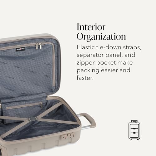 Image of SWISSGEAR Signature Hardside Expandable Carry-On Spinner Luggage, ABS Construction, TSA-Friendly Lock, and Built-In Cupholder, White, 19-Inch, Sand, Carry-On 19-Inch, Signature Hardside Expandable