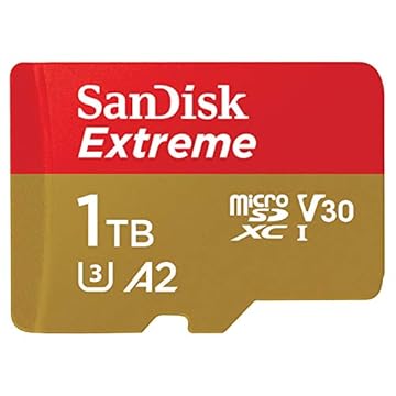 SanDisk Cartão I Extreme microSD UHS de 1TB para vídeo 4K em smartphones, câmeras de ação e drones 190 MB/s leitura, 130 MB/s gravação SDSQXAV 1T00 GN6MN, vermelho/dourado