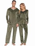Picture of Ekouaer Couples Matching Pajamas Sets Velvet PJs Set for Men and Women Velour Long Sleeve Sleepwear S-XXL Army Green