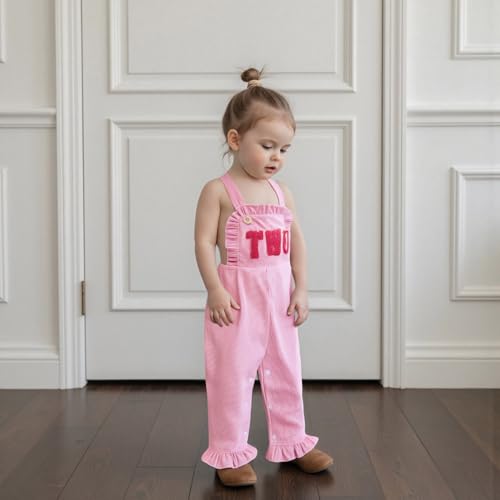 Yuemengxuan Toddler Baby Girl First Birthday Outfit One Embroidery Ruffle Romper Infant Jumpsuit Overalls Fall Clothes3